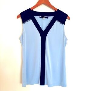 Karl Lagerfeld Blue with Black Lace Sleeveless Top Size Small